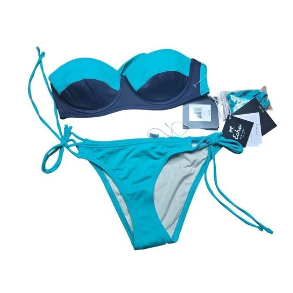 Echo New York Halter Bandeau Bikini Set Turquoise Blue Womens Size S - Picture 1 of 8